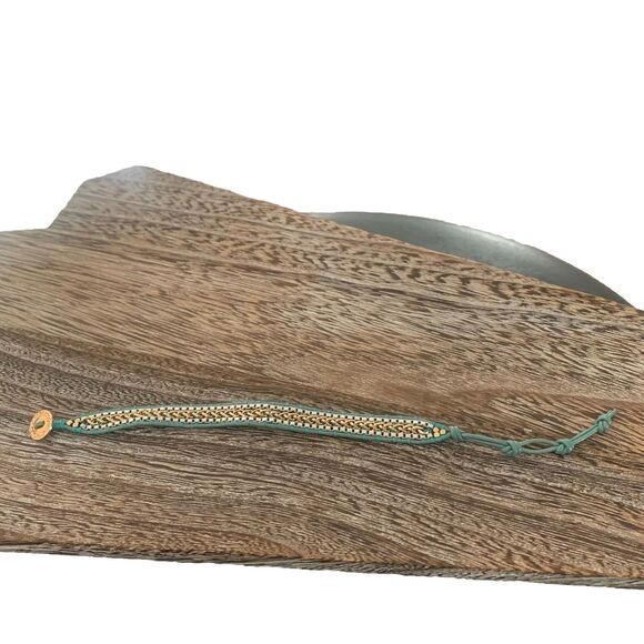 Stella & Dot Wrap Bracelet Silver & Gold Braided Teal Leather Cord Adj 6.5"-8.5" - Picture 11 of 12